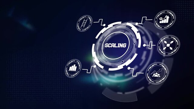 Accelerated business scaling and sustainable market expansion visual, showcasing advanced tech dashboard with corporate success graphics