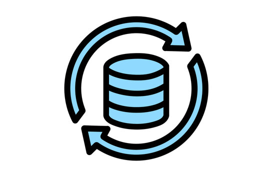 Light blue database sync icon with circular arrows