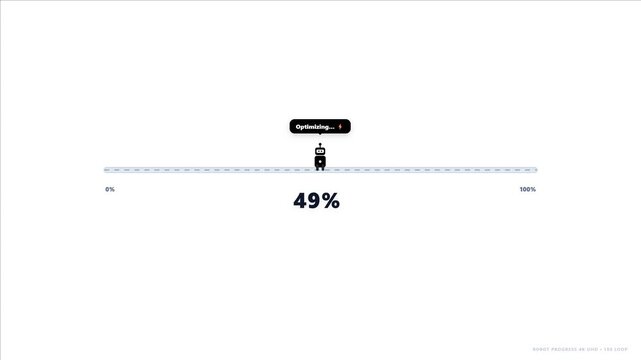 Walking Robot Progress Bar Animation 0&ndash;100% on Clean White Background, AI Robot Loading Process, Progress Indicator, Artificial Intelligence, Automation, Digital Technology and User Interface