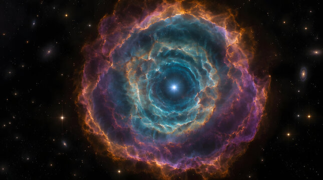 Vibrant Multi Colored Planetary Nebula with Bright Central Star.