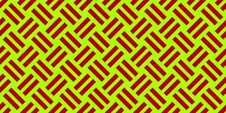 Seamless geometric pattern featuring diagonal red parallel stripes on a bright lime green background for modern design