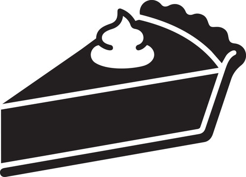 Black Pie Slice Silhouette Vector Illustration with Whipped Cream