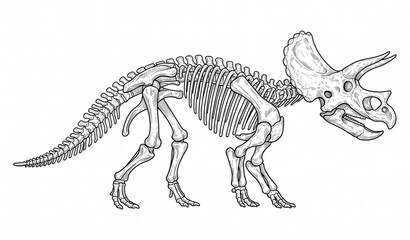 Triceratops Horridus Fossil Skeleton Dinosaur Vector Icon Illustration © MstMaslima