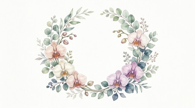 Delicate Floral Wreath with Soft Pastel Flowers and Greenery.