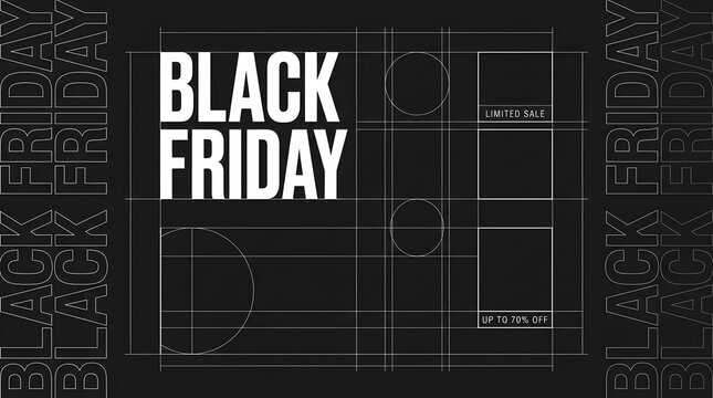 Black friday typographic poster design with technical lines