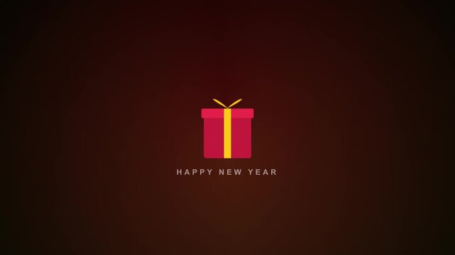 Minimalist red gift box icon with happy new year text