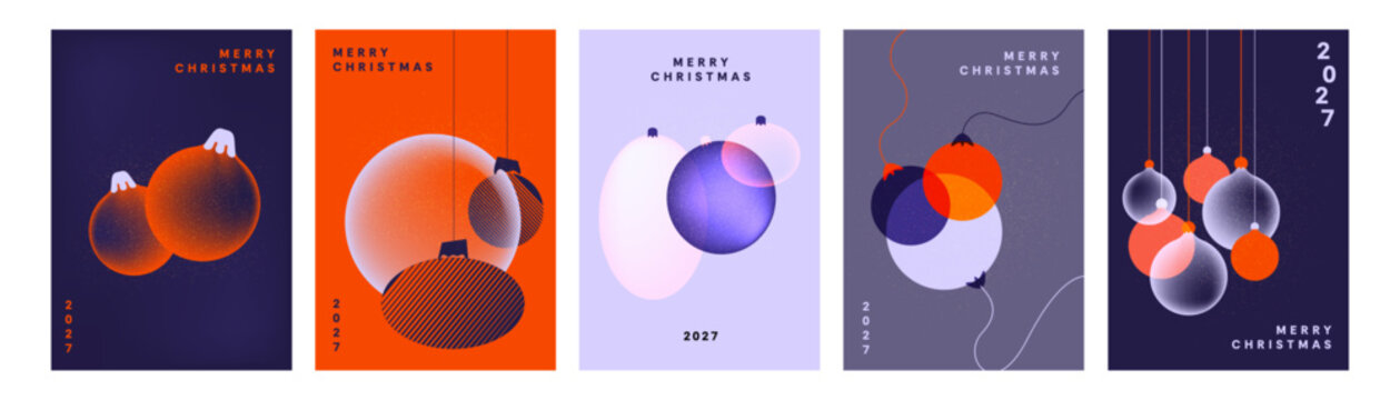 Vector set of Merry Christmas 2027 and Happy New Year greeting cards isolated on the white background.