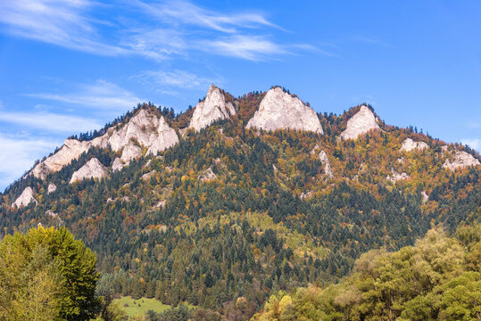 Autumn view of Trzy Korony peaks in the Pieniny Mountains, Poland