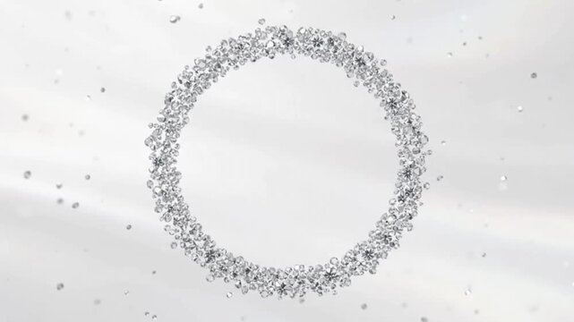 Silver glitter circle shimmering on soft white background