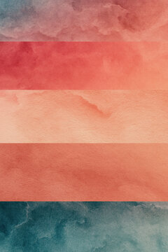 Horizontal watercolor stripes in coral, peach and teal on paper