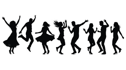 Fototapeta premium Silhouette of dancing people in mid air against white background