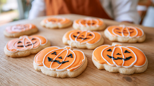 Homemade Halloween Sugar Cookies with Orange Pumpkin Icing Designs