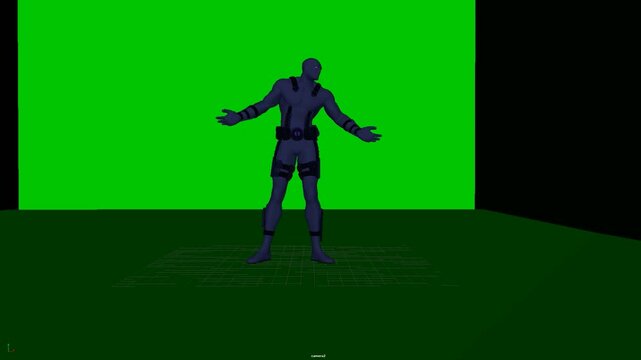3D humanoid character standing with both arms opened outward, presenting an expressive full body gesture with expanded posture and balanced leg position, suitable for animation and visualization.