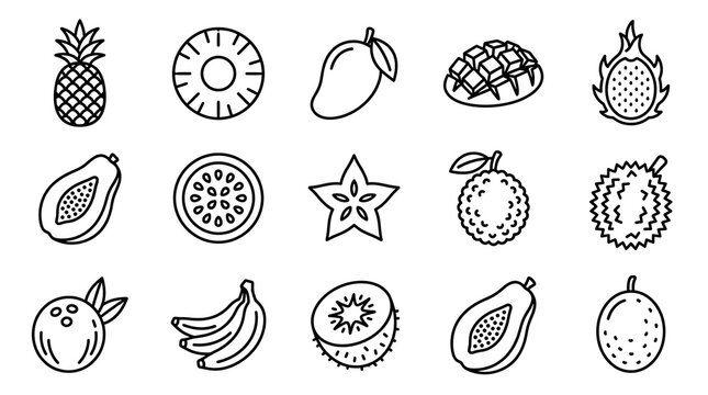 Black and White Fruit Icons Set
