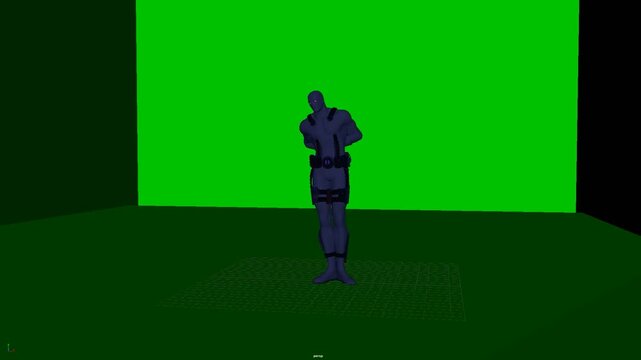 3D humanoid character standing with arms folded near the torso, offering a composed full body pose with stable posture for animation blocking and character reference, suitable for film and media.