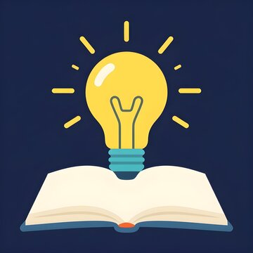 Glowing light bulb rising from open book illustrating creative idea generation