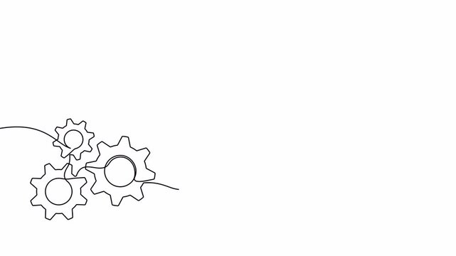 Continuous one line drawing of gears and electric light bulb. Single line drawing gears and lightbulb. Concept of idea emergence and business startup. 4K video animation with alpha channel.