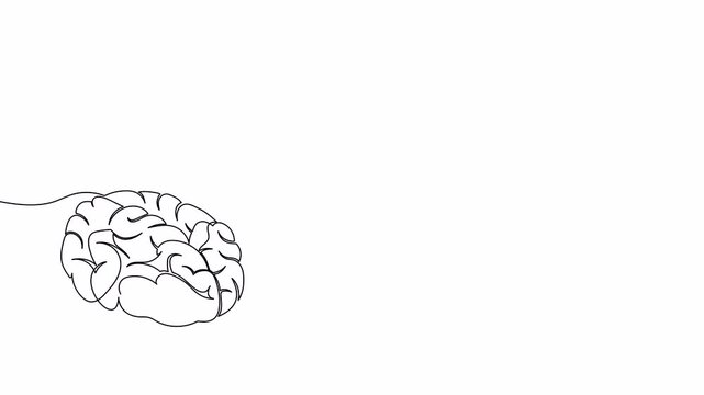Continuous one line drawing of human brain and electric light bulb. Single line drawing brain and lightbulb. Concept of idea emergence and business startup. 4K video animation with alpha channel.
