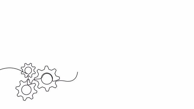 Continuous one line drawing of gears and paper plane flying up. Single line drawing gears and paper plane. Concept of innovation and business startup. 4K video animation with alpha channel.