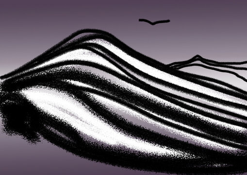 Black and white stripped mountains of Peru on the purple background