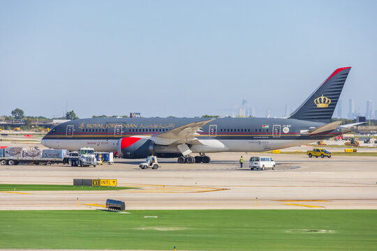 Royal Jordanian Boeing 787 Dreamliner airplane on tarmac at Chicago O'Hare airport US 20.07.2026