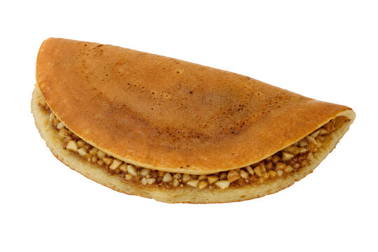 Thick folded Malaysian apam balik peanut pancake with crushed peanut Isolated on White Background