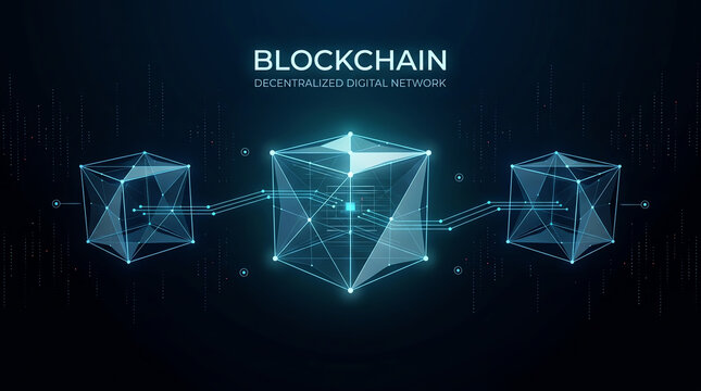 Abstract digital background representing blockchain technology with glowing network connections