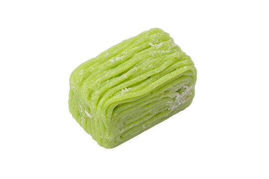 Ridged rectangular Indonesian cassava getuk lindri with tightly extrud Isolated on White Background