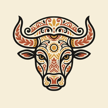 Spanish style bull head vector with ornamental patterns
