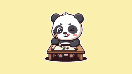Cute baby panda writing Chinese calligraphy with brush vector illustration © Maulana Sanjay