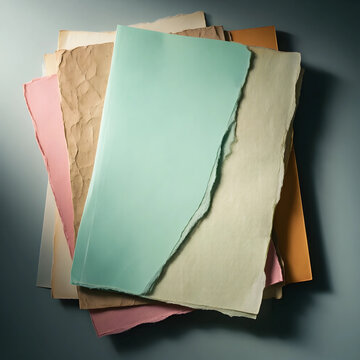 Creativity and artistic expression, stack of colorful handmade paper sheets with rough torn edges for design projects and stationery background textures