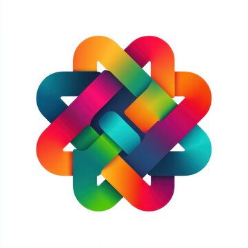 Interconnected Design: A vibrant, abstract graphic featuring an intricate knot of colorful, flowing ribbons forming an eight-pointed star, symbolizing unity and complex relationships.