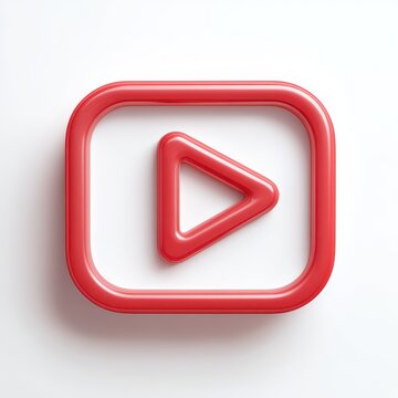 Red Play Button Icon: A glossy, red, three-dimensional play button icon, reminiscent of a video platform's symbol, is presented in a clean, modern aesthetic.