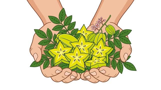 Hands Holding Starfruit Vector Illustration