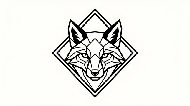 Geometric fox head portrait inside a diamond shape outline with geometric triangular abstract wildlife illustration monochrome creature predator stylized minimalist creative USA, American, United Stat