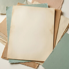 Fototapeta premium Minimalist design and creativity, stack of blank vintage paper sheets with rough deckle edges for artistic stationery and rustic wedding invitation