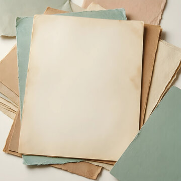 Minimalist design and creativity, stack of blank vintage paper sheets with rough deckle edges for artistic stationery and rustic wedding invitation