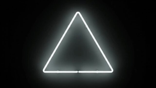 Glowing white neon triangle and geometric shape on black background