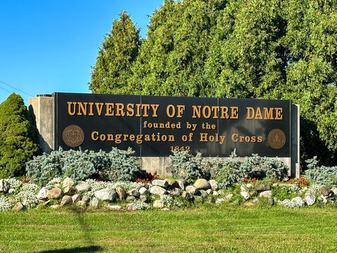 Notre Dame University sign landmark in South Bend Indiana. September 26, 2026. South Bend, IN USA 