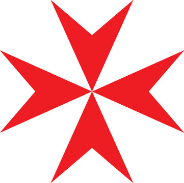Red Maltese cross vector icon representing historic knights templar order symbol isolated on plain white background