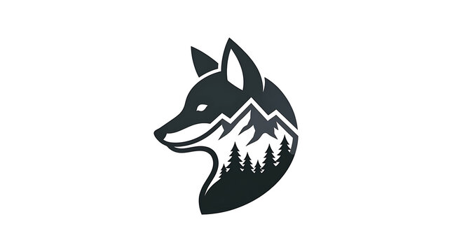 Minimalist graphic silhouette of a fox head combined with mountains and pine trees silhouette mountain wildlife wilderness illustration landscape adventure monochrome minimalist USA, American, United 