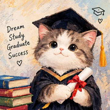 Tabby Cat Graduate &ndash; Keep Going Inspirational Artwork