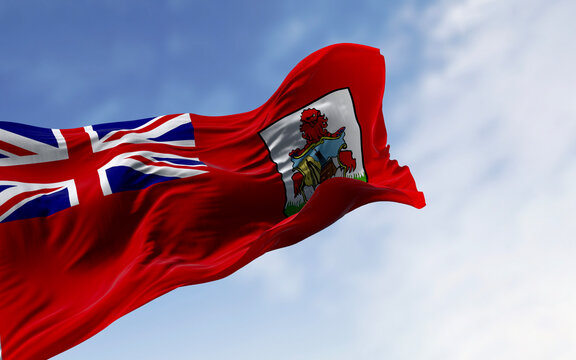 Bermuda national flag with Red Ensign and coat of arms. 3D render