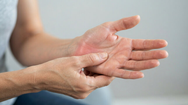 Close-up of a senior woman holding her hands