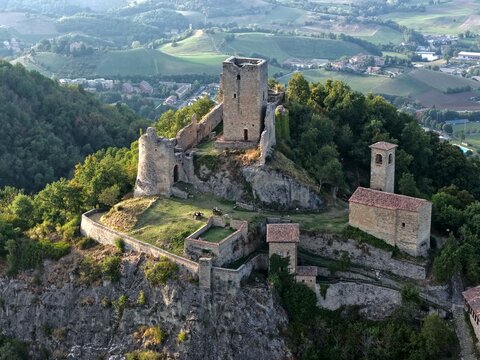 Carpineti, Reggio Emilia, Italy - 04.20.2018: Aerial view of the castle of Carpineti