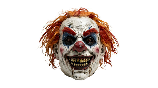 Creepy Clown Mask with Orange Hair and Evil Grin.