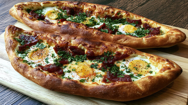 transparent background turkish pide boat bread with egg and sujuk