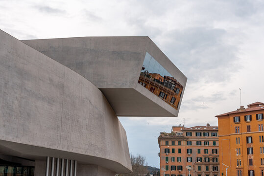 Rome, Italy - April 07, 2026 - Front View of the MAXXI National Museum of the 21st Century Arts in Rome