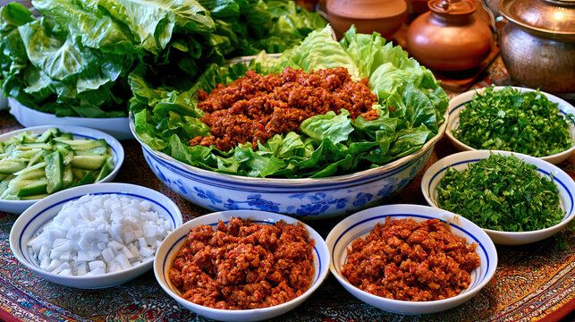 transparent cig kofte hand-kneaded lettuce wrap station