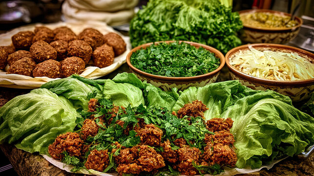 transparency in traditional turkish cig k&ouml;fte lettuce wrap station
